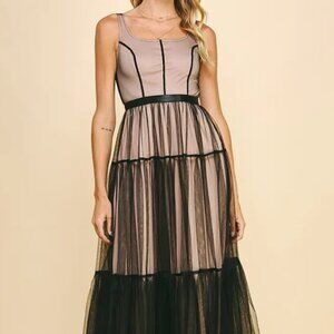 NWT MY FAVORITE! Tulle Mesh Tiered Maxi Dress SOO PRETTY
